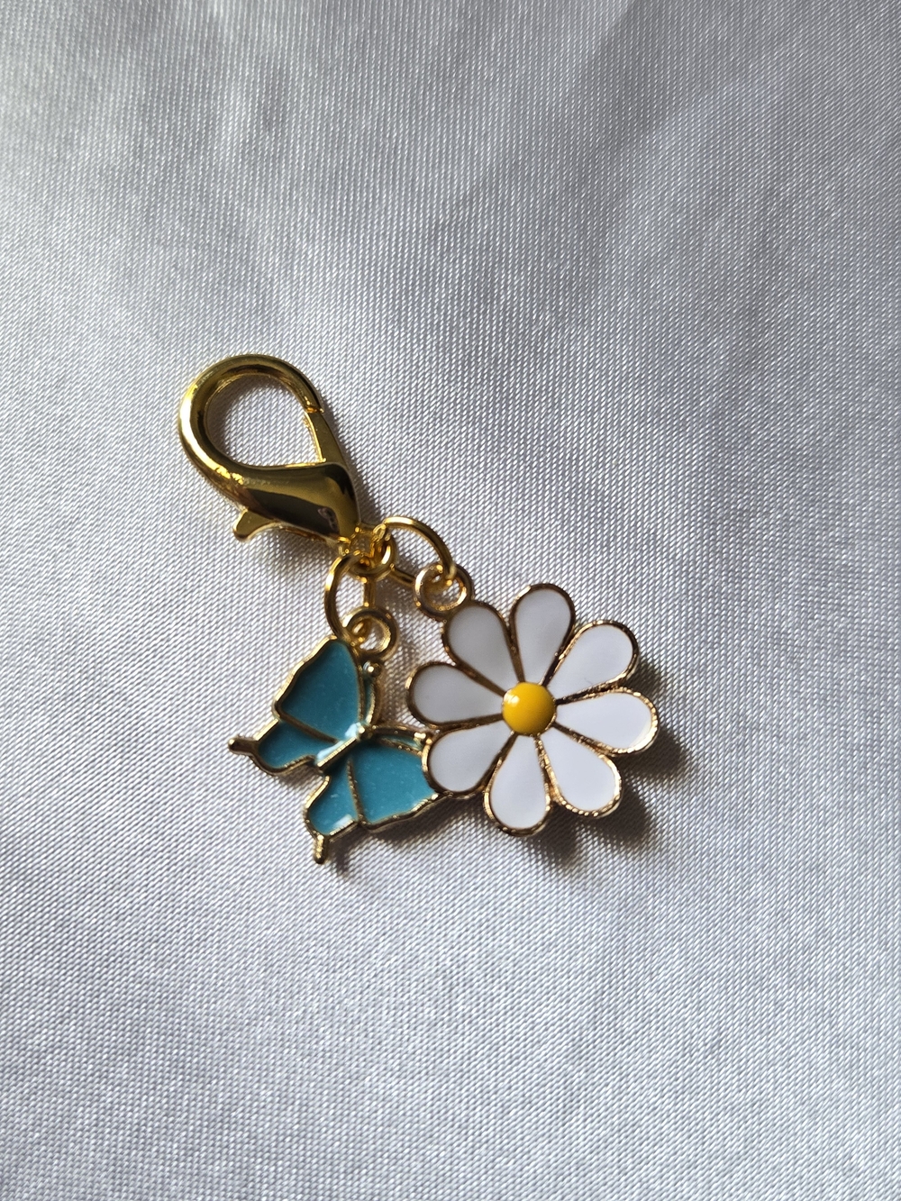 Gold Daisy and Turquoise Butterfly Bag Charm